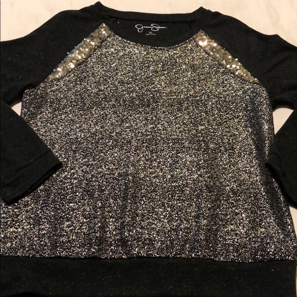 EUC Jessica Simpson gold sparkle & sequin top, Lge